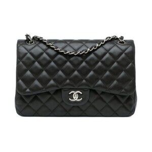 Pre-owned Chanel Lambskin Quilted Jumbo Double Flap Black